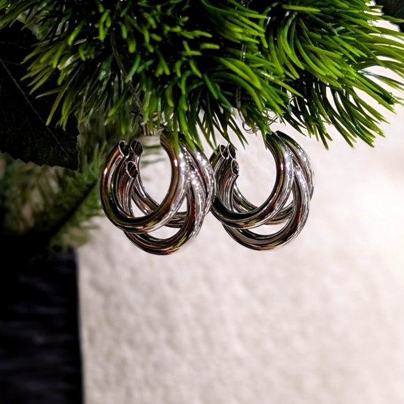 Silver Triple Multi Hoop Earrings Women Hollow Chunky Preppy Quiet Luxury Y2K - Picture 2 of 7
